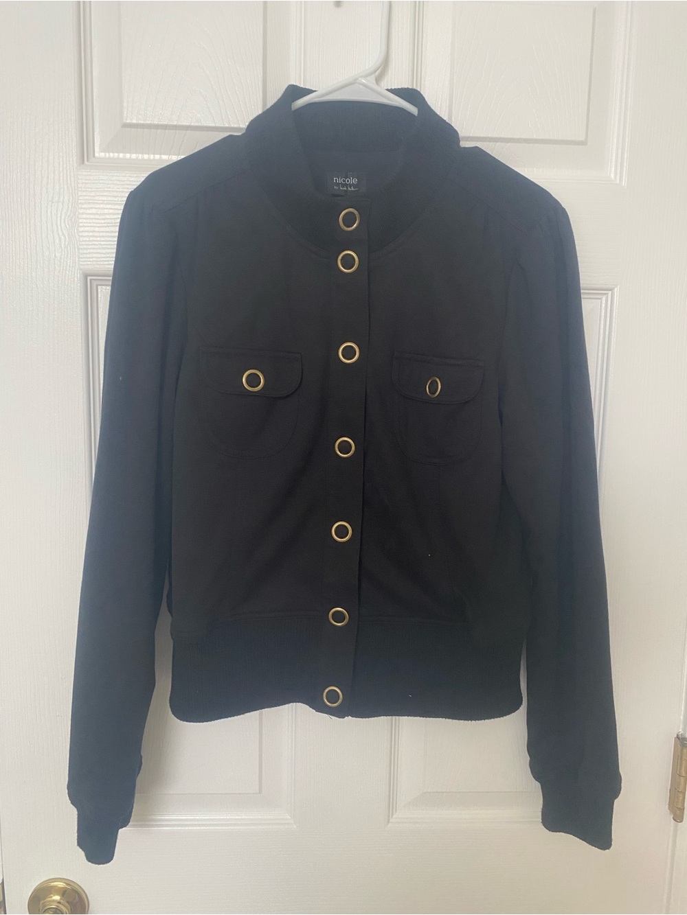 Nicole Miller Black Button Down Bomber Jacket Women’s Size 10